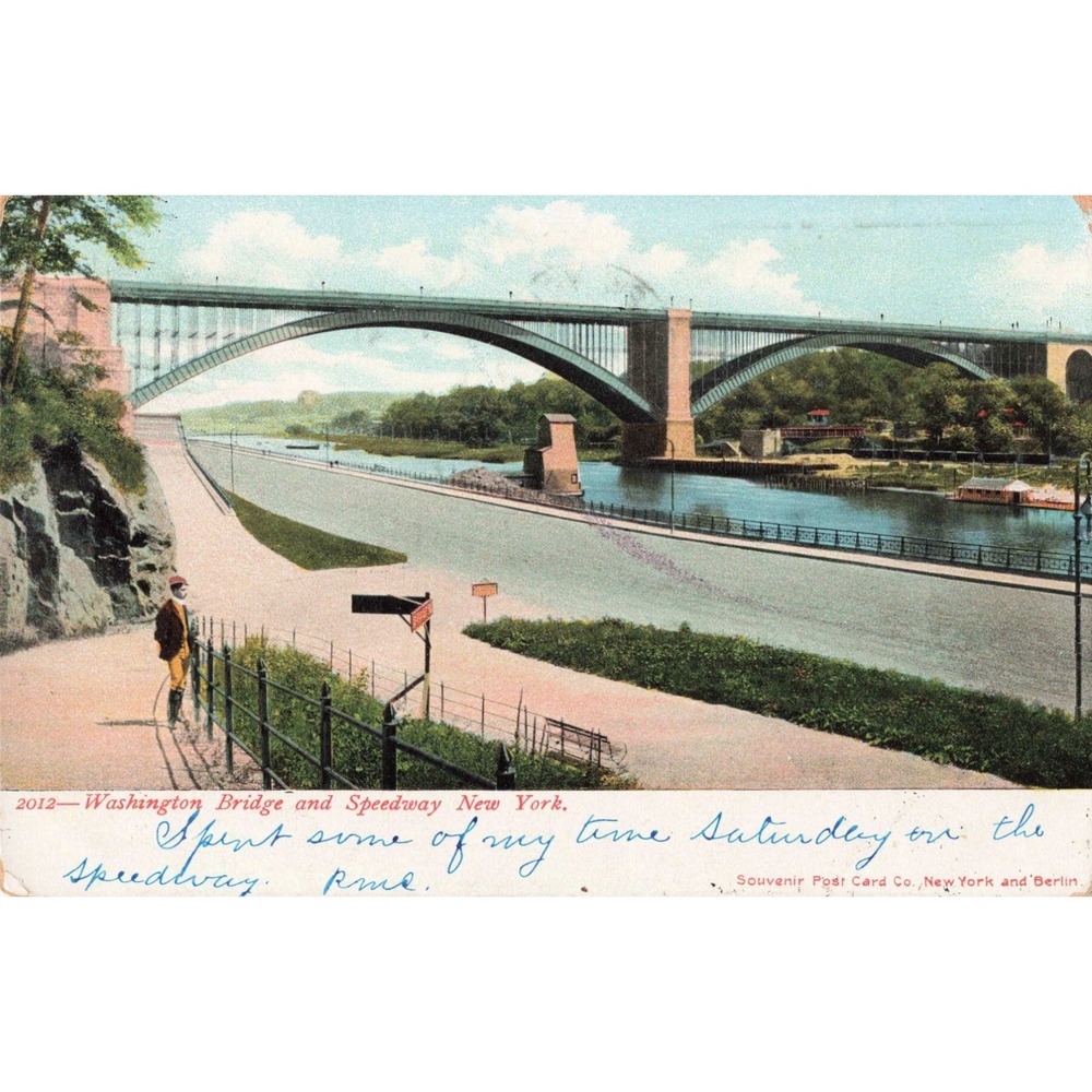 Vintage 1908 Washington Bridge and Speedway New York City Postcard 2012 NYC - Picture 1 of 2